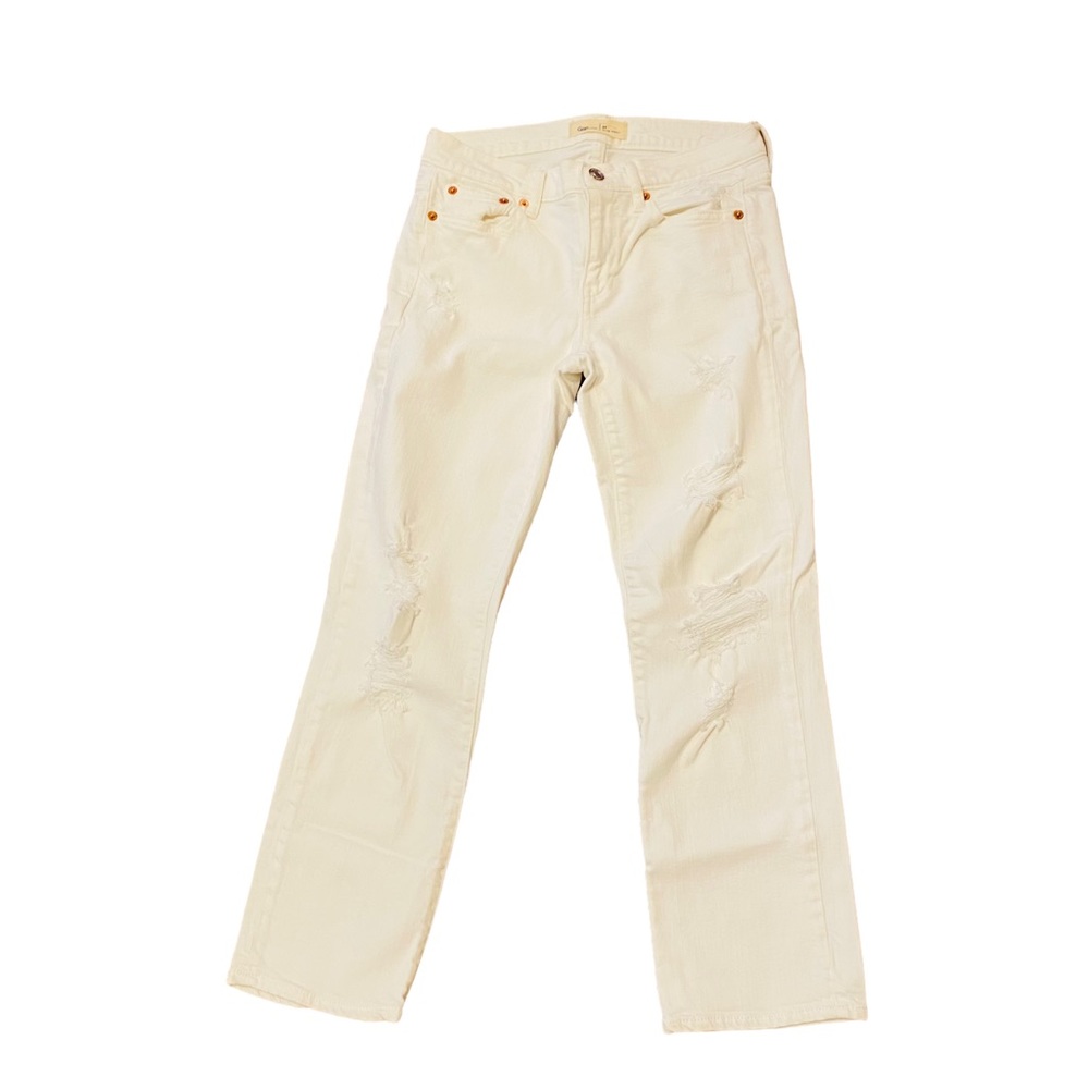 ⭐️ Gap Slim Crop White Distressed Boyfriend Jeans 24 - Picture 2 of 6